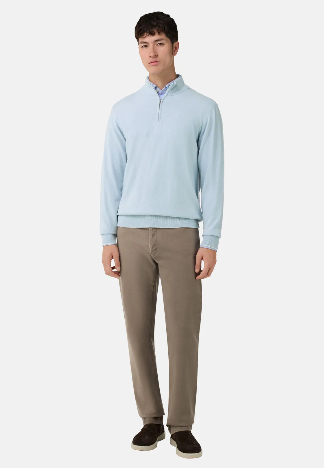 Boggi, Maglia Mezza Zip In Misto Cashmere, Uomo, Azzurro, Taglia: XXL - immagine 2