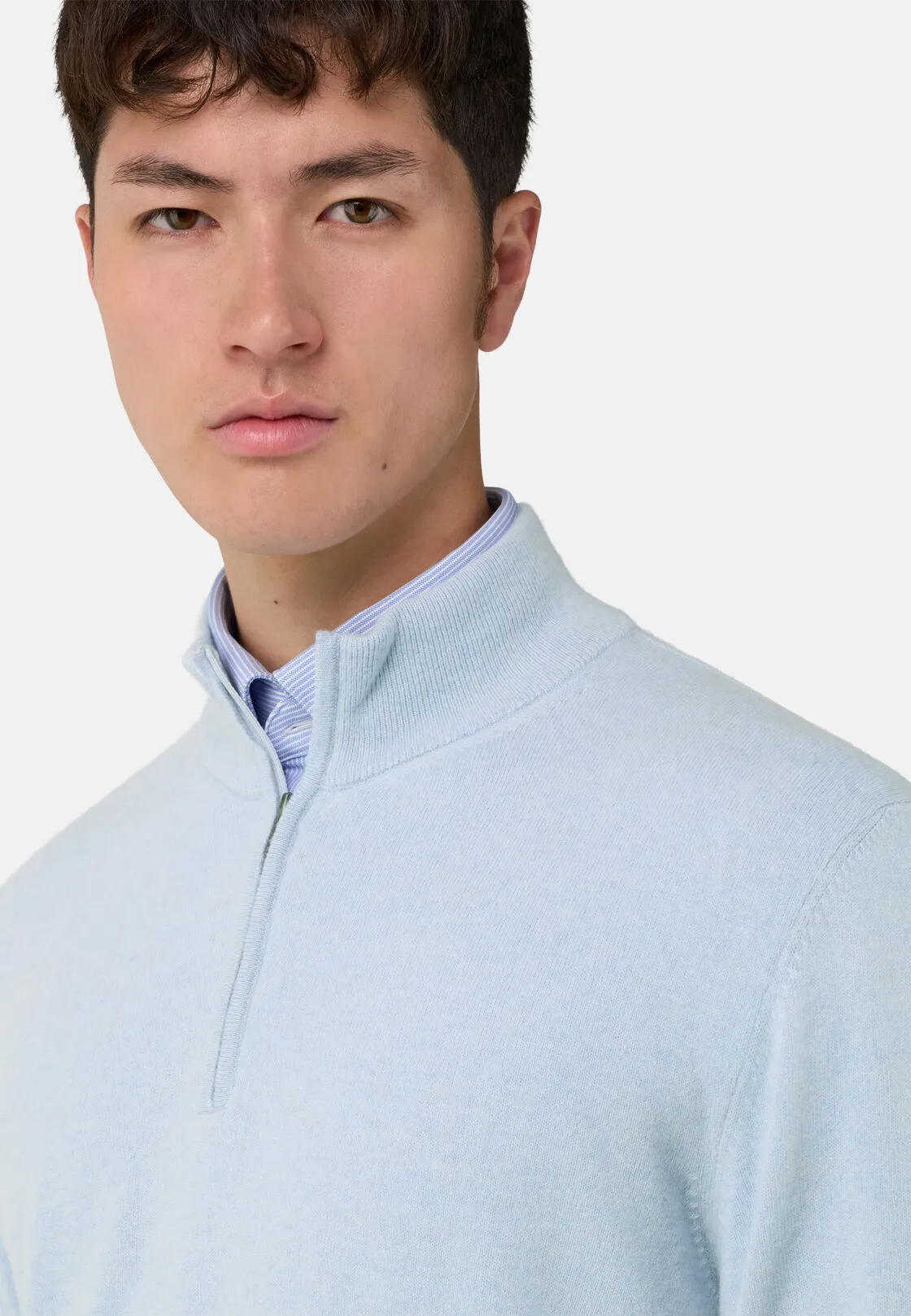 Boggi, Maglia Mezza Zip In Misto Cashmere, Uomo, Azzurro, Taglia: XXL - immagine 4