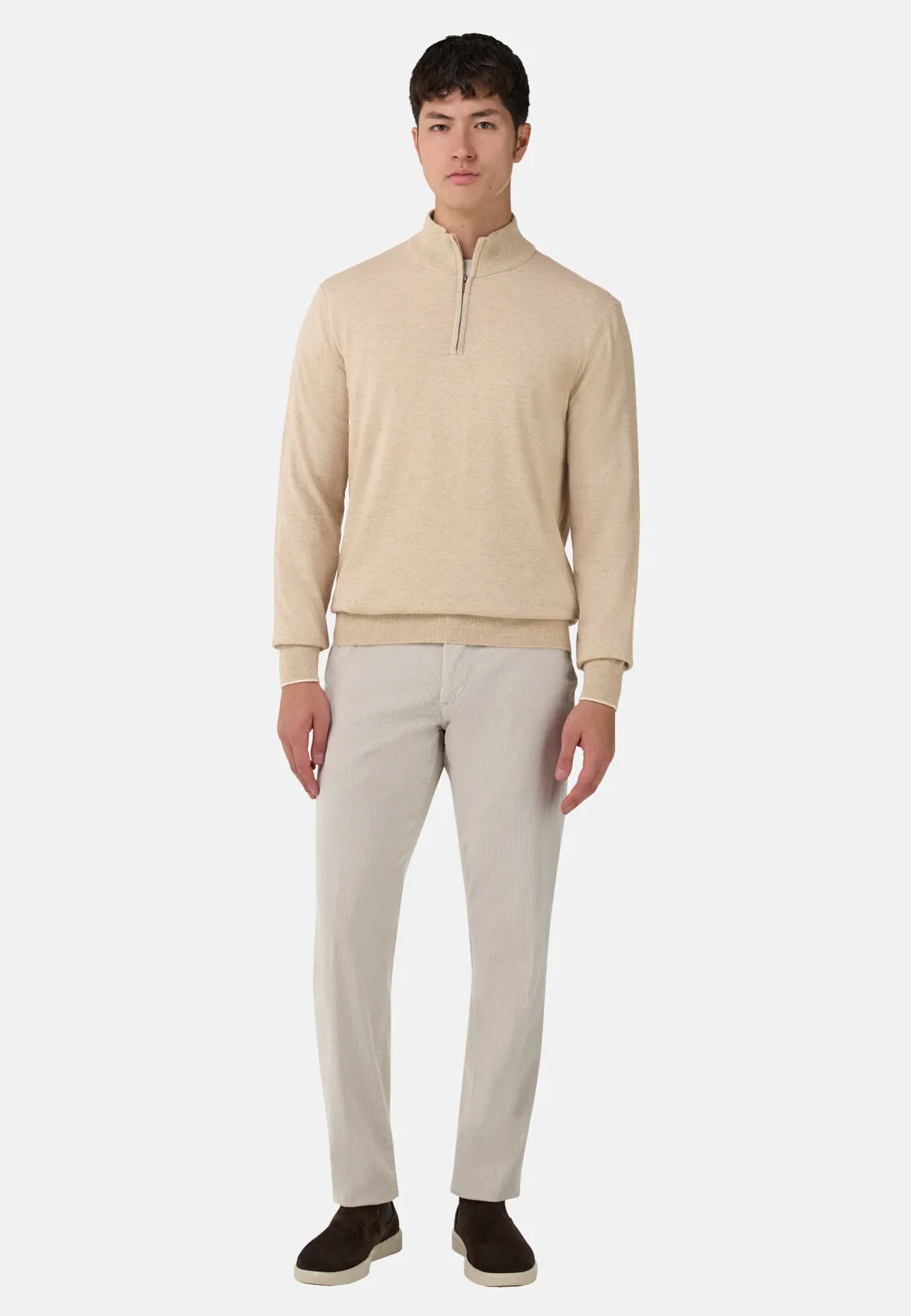 Boggi, Maglia Mezza Zip In Misto Cashmere, Uomo, Sabbia, Taglia: S - immagine 2