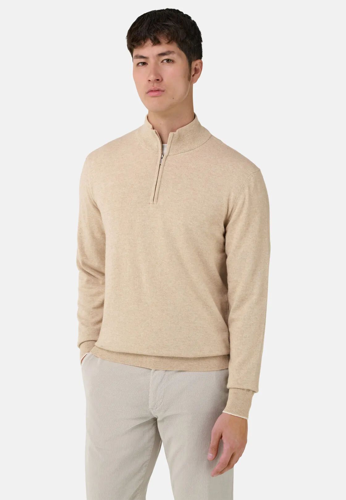 Boggi, Maglia Mezza Zip In Misto Cashmere, Uomo, Sabbia, Taglia: XS - immagine 1