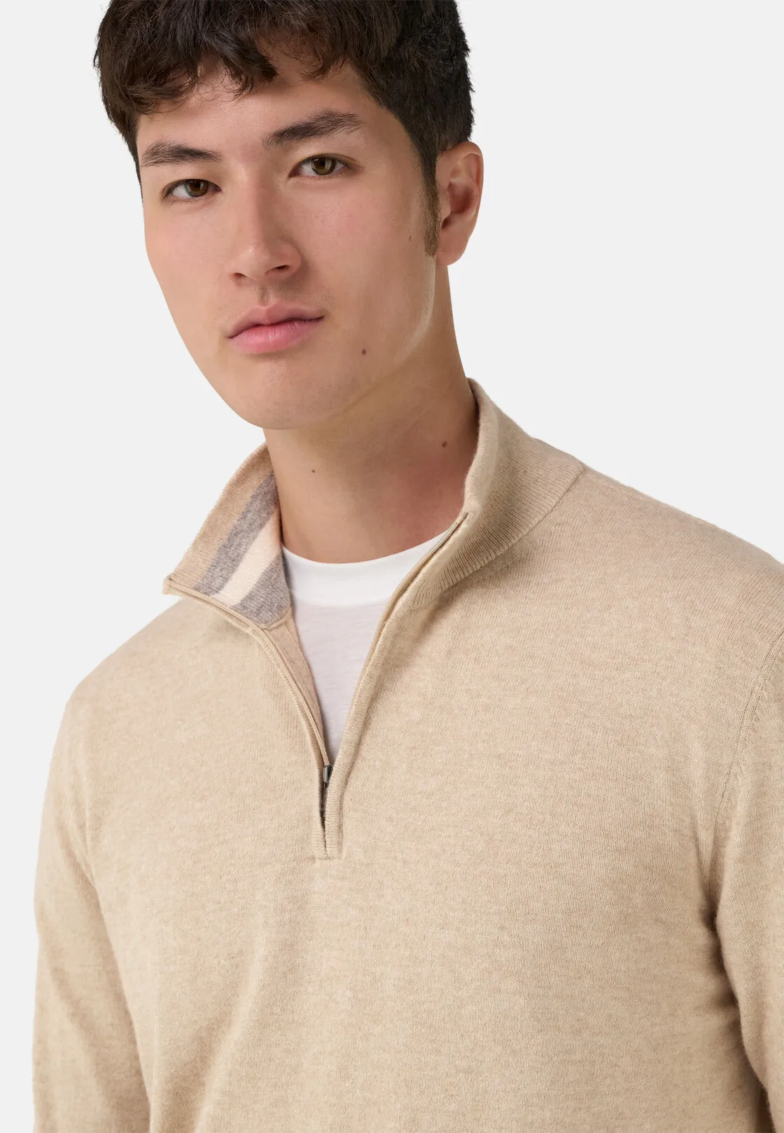 Boggi, Maglia Mezza Zip In Misto Cashmere, Uomo, Sabbia, Taglia: XXL - immagine 4