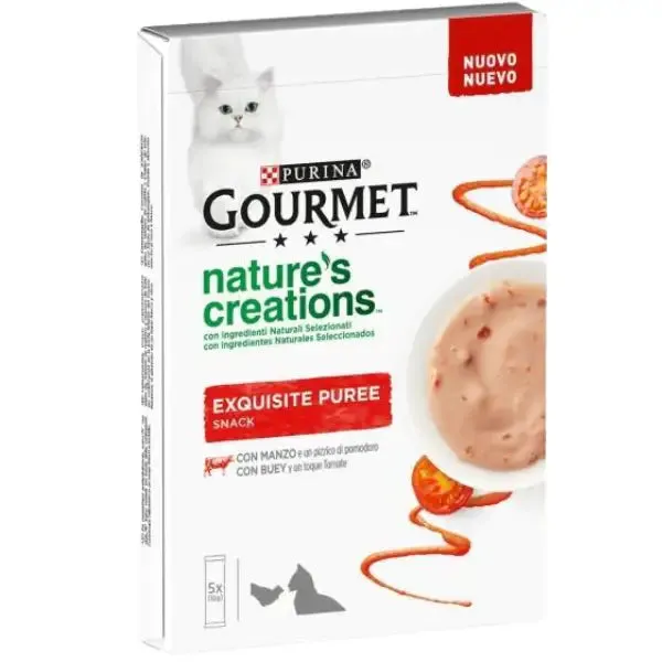 Purina Gourmet Nature's Creations Exquisite Puree snack per gatti 5 x 10 g Manzo e pomodoro - immagine 1