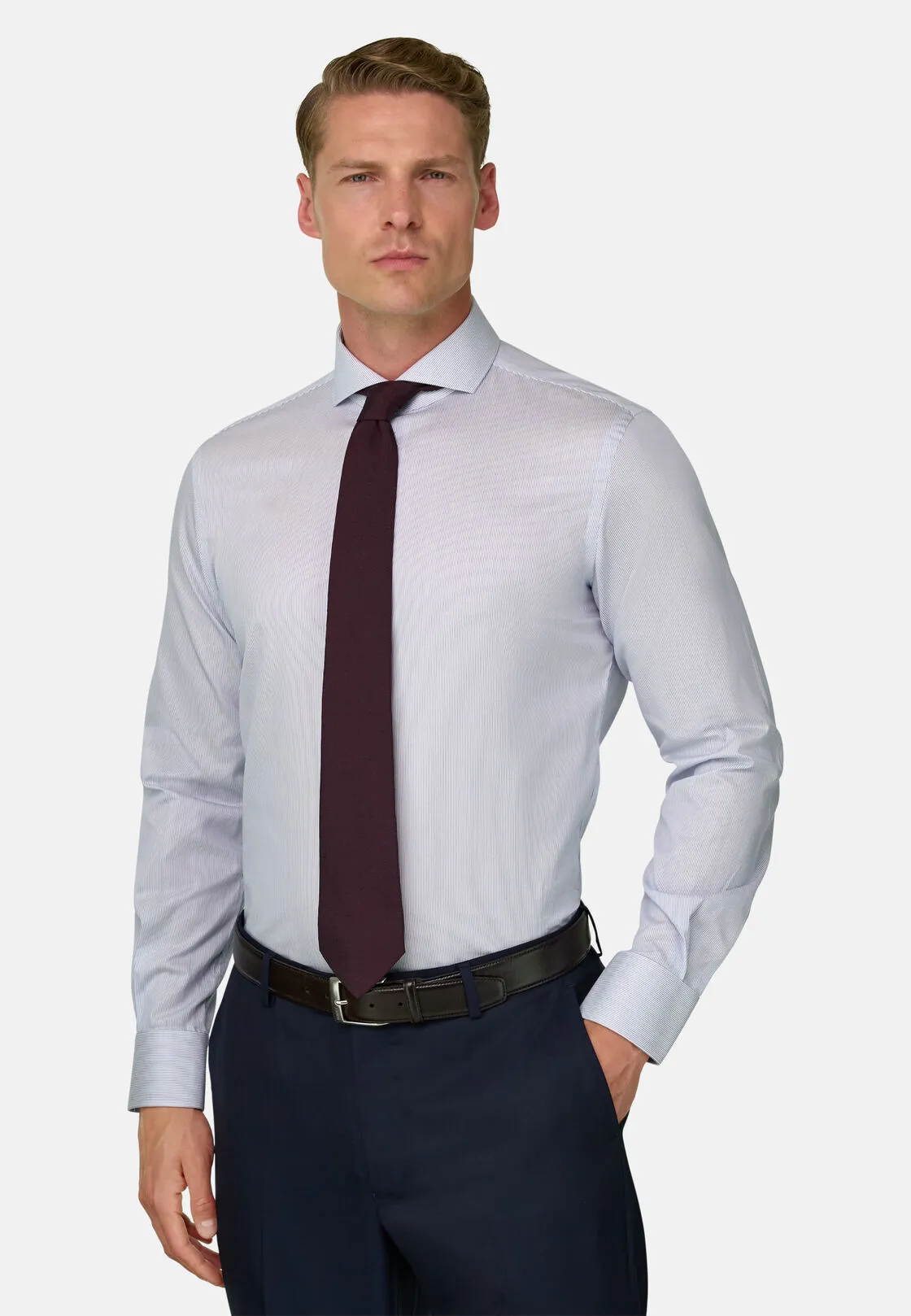 Boggi, Camicia A Righe In Cotone Slim Fit, Uomo, Azzurro, Taglia: 38 - immagine 1
