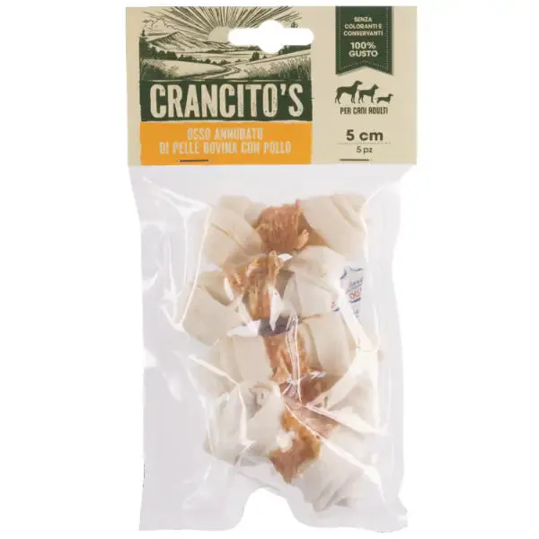 Crancito's Snack naturale per Cani Adulti Osso Annodato di pelle bovina con pollo 5 pezzi 5 cm (scadenza: 30/03/2027) - immagine 1
