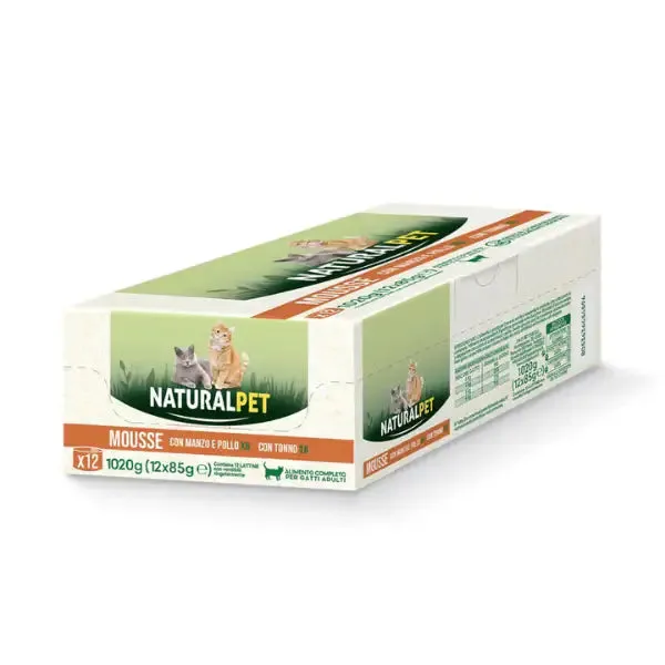 NaturalPet Cat Adult Mousse multipack 12x85 gr 6x Manzo e Pollo 6x Tonno - immagine 1