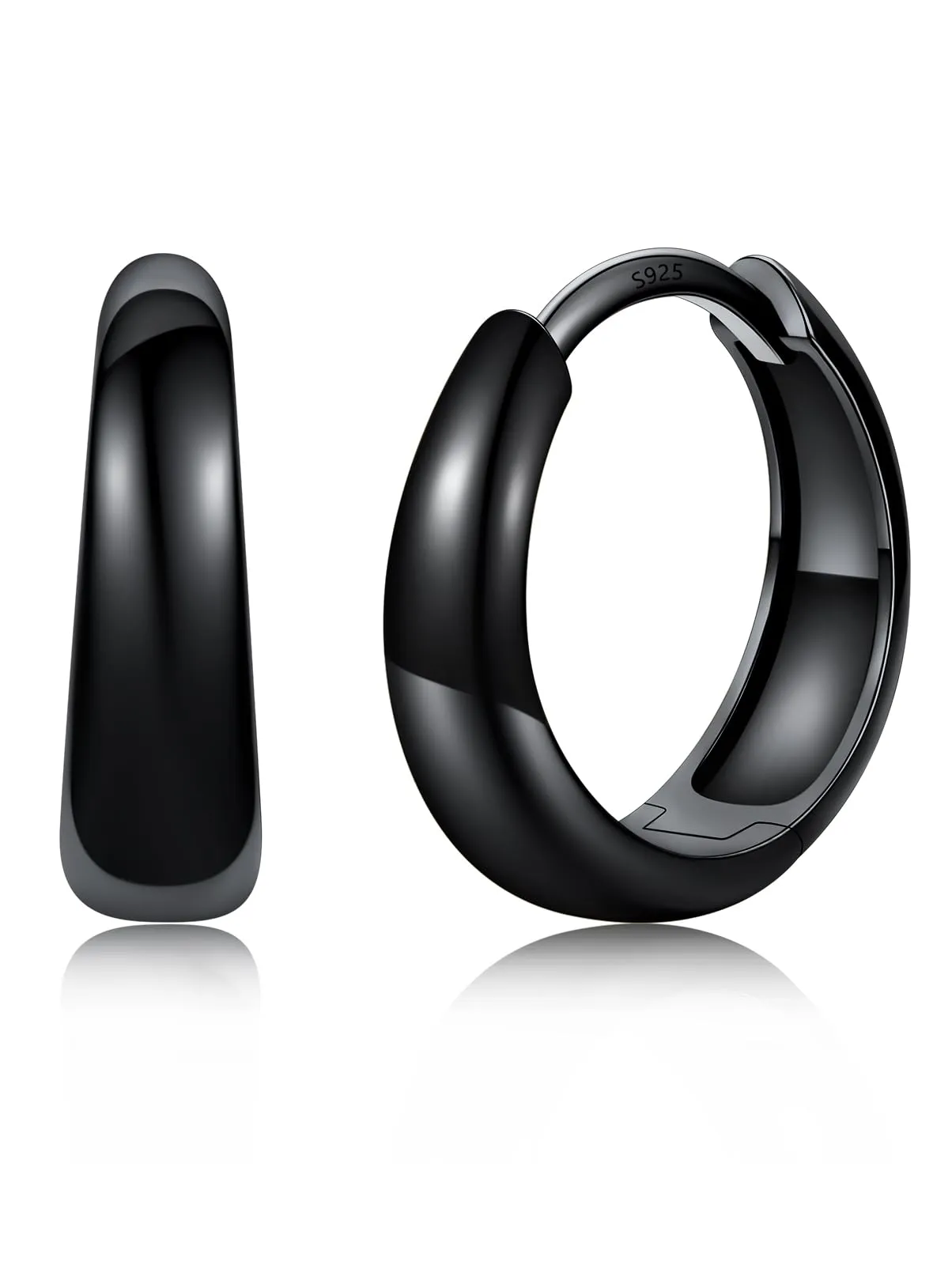 Silvora 12mm Orecchini Donna a Cerchio Nero Piccoli - immagine 1