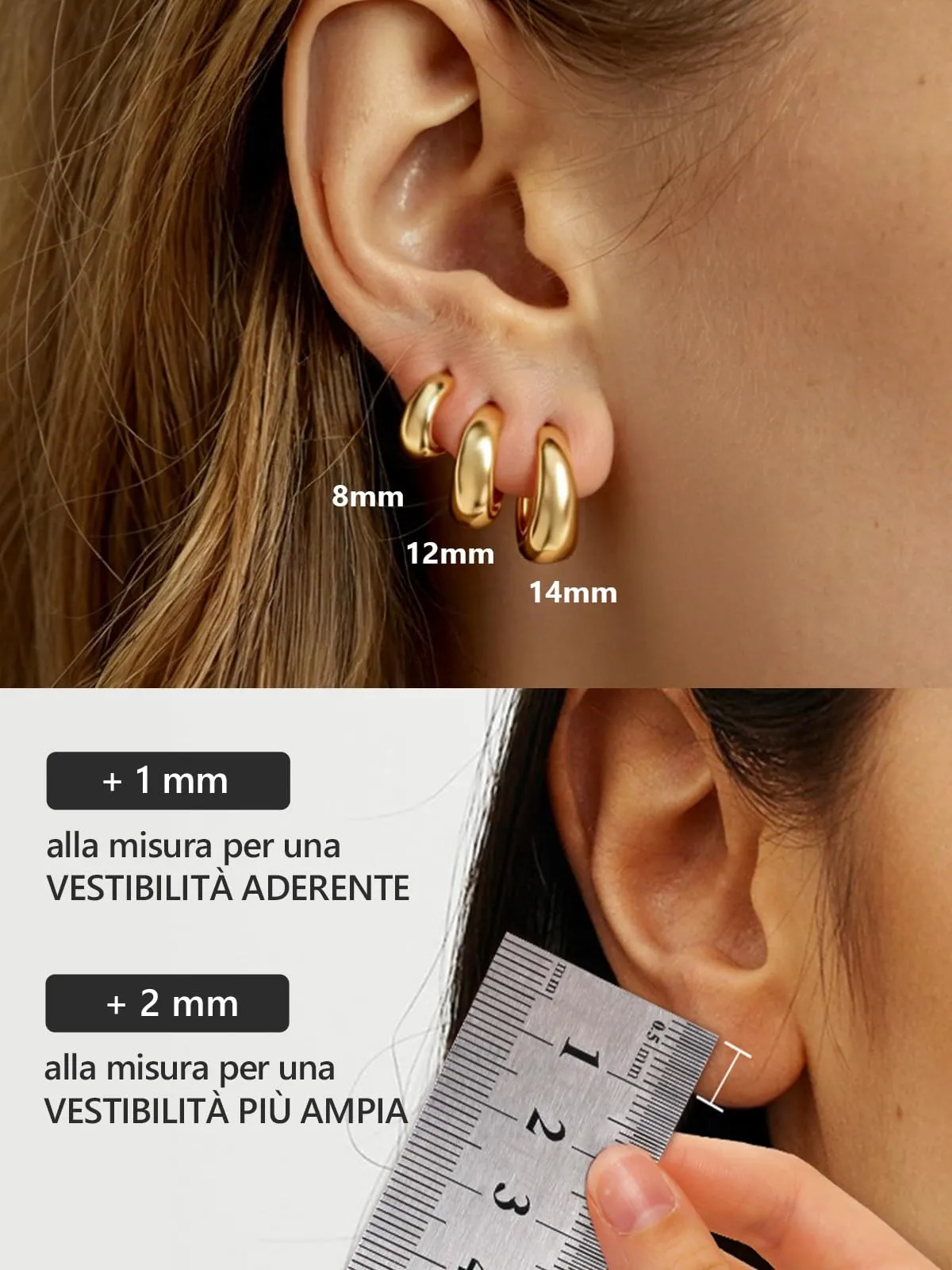 Silvora 8mm Orecchini Donna a Cerchio Oro Dorati Piccoli - immagine 6