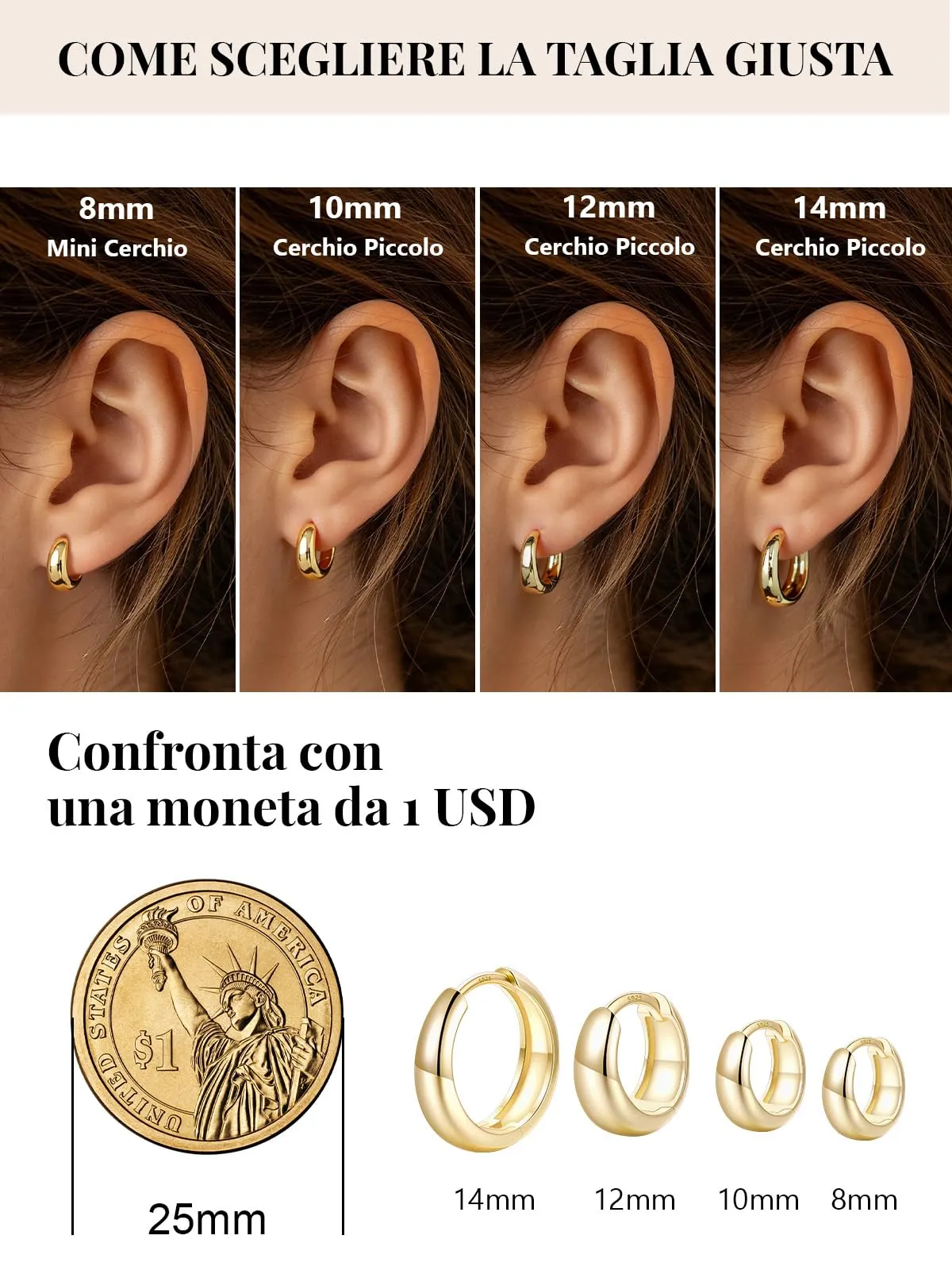 Silvora 10mm Orecchini Donna a Cerchio Oro Dorati Piccoli - immagine 5
