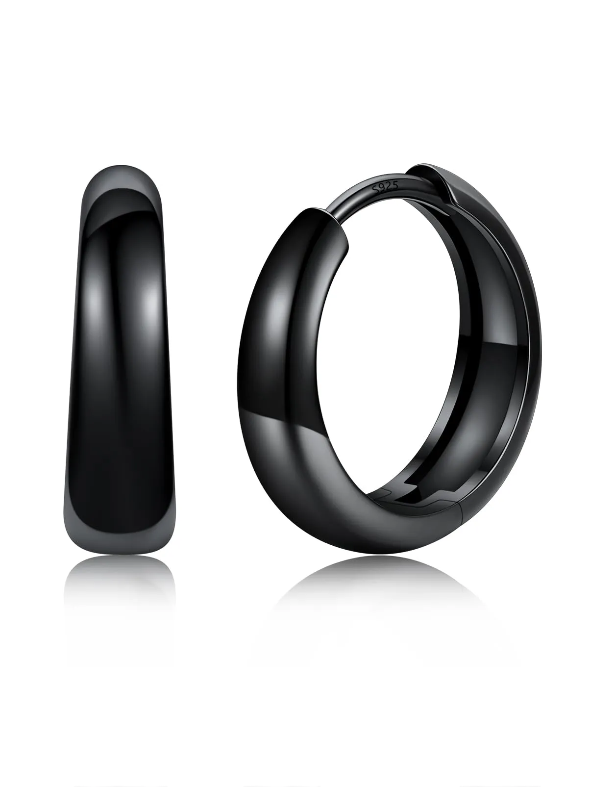 Silvora 14mm Orecchini Donna a Cerchio Nero Piccoli - immagine 1