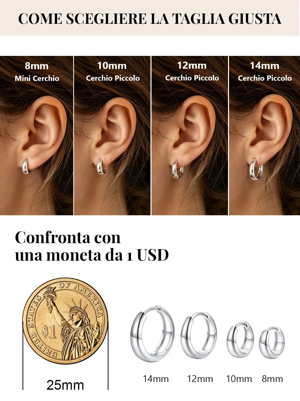 Silvora 12mm Orecchini Donna a Cerchio Argento Piccoli - immagine 5