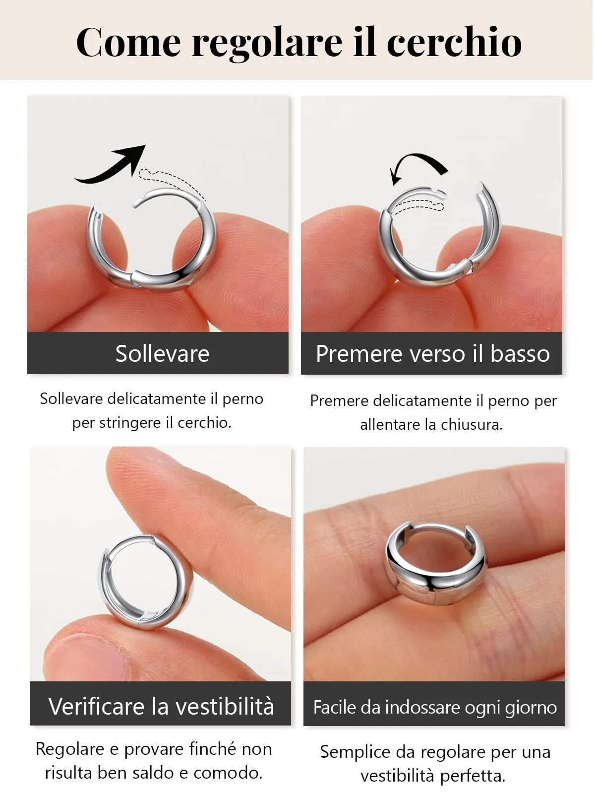 Silvora 8mm Orecchini Donna a Cerchio Nero Piccoli - immagine 7