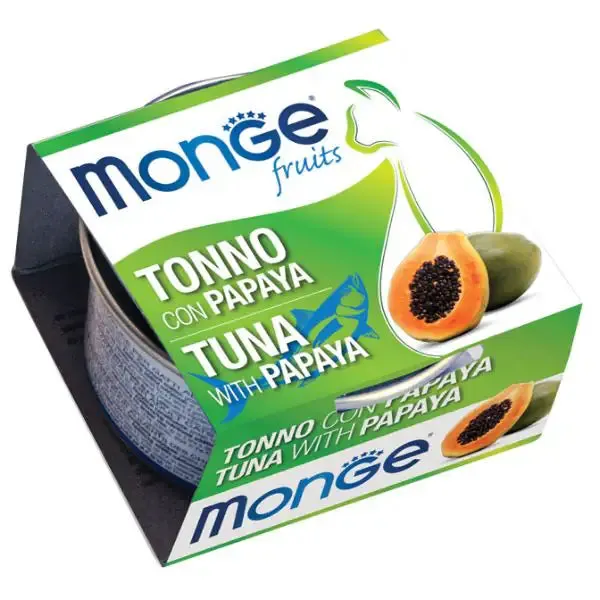 Monge Fruits Cat Adult prelibatezze naturali 80 gr Tonno con papaya - confezione da 12 pezzi - Cibo umido per gatti - immagine 1