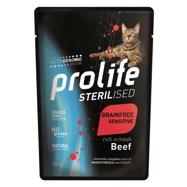 Prolife Cat Sterilised Bustine 85 gr Manzo - confezione da 12 pezzi - Cibo umido per gatti - immagine 1