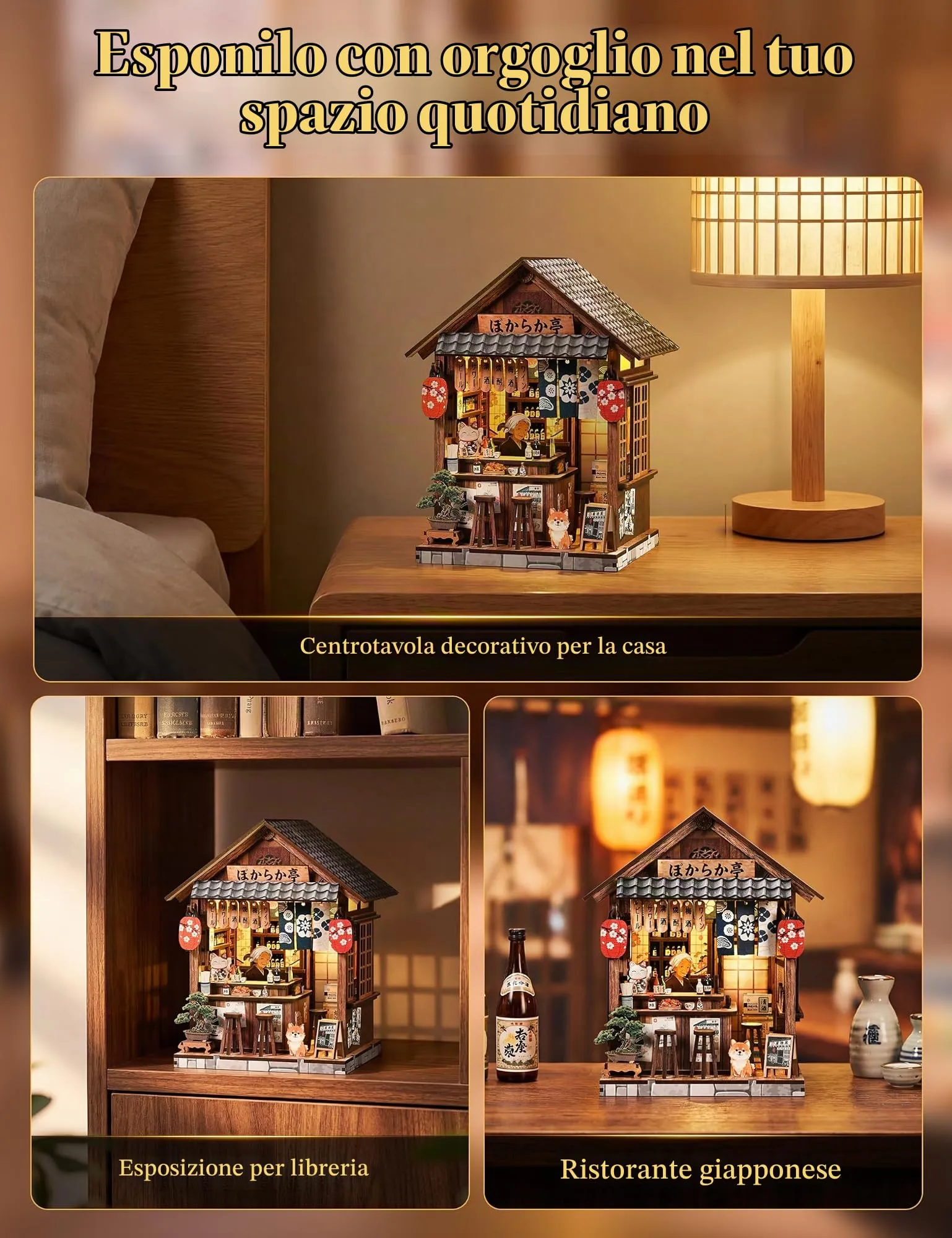 Besserite Book Nook Giapponese con Luci LED – Izakaya Miniatura per Adulti, Kit Modellismo Miniature Fai da Te, Diorama da Libreria 3D, Puzzle 3D Decorativo Illuminato, Regalo per Natale o Compleanno - immagine 4