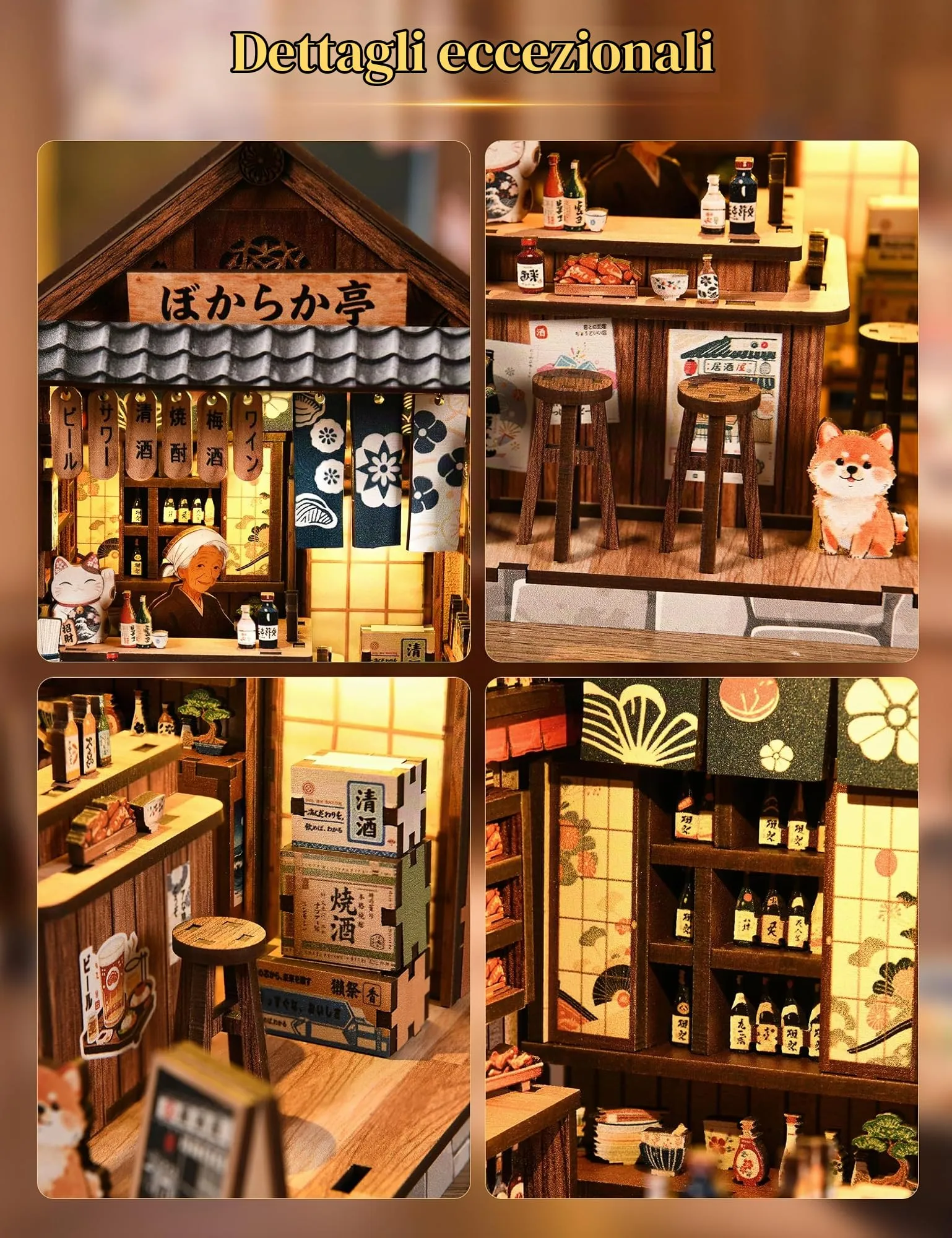 Besserite Book Nook Giapponese con Luci LED – Izakaya Miniatura per Adulti, Kit Modellismo Miniature Fai da Te, Diorama da Libreria 3D, Puzzle 3D Decorativo Illuminato, Regalo per Natale o Compleanno - immagine 5