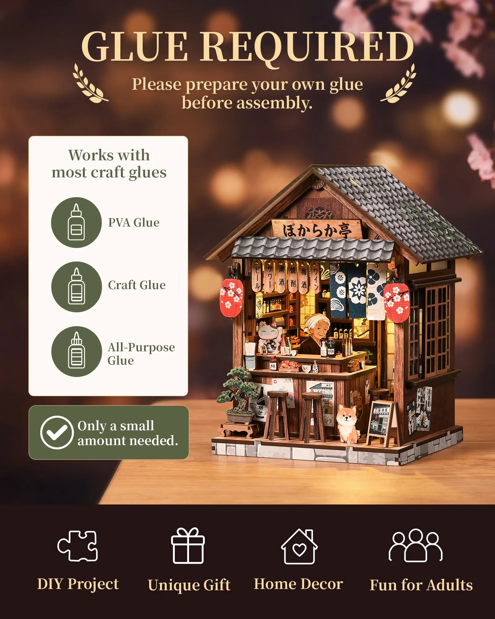 Besserite Book Nook Giapponese con Luci LED – Izakaya Miniatura per Adulti, Kit Modellismo Miniature Fai da Te, Diorama da Libreria 3D, Puzzle 3D Decorativo Illuminato, Regalo per Natale o Compleanno - immagine 9