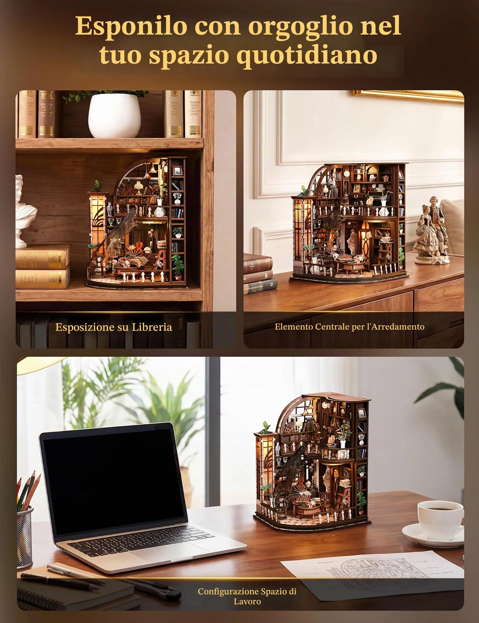 Besserite Kit Libreria Miniatura – Book Nook con 339 Pezzi, Puzzle 3D Legno Libreria a 2 Piani, Casa Bambole Miniatura con Luce, Diorama Vintage per Decorazione Libreria, Regalo Creativo per Adulti - immagine 4
