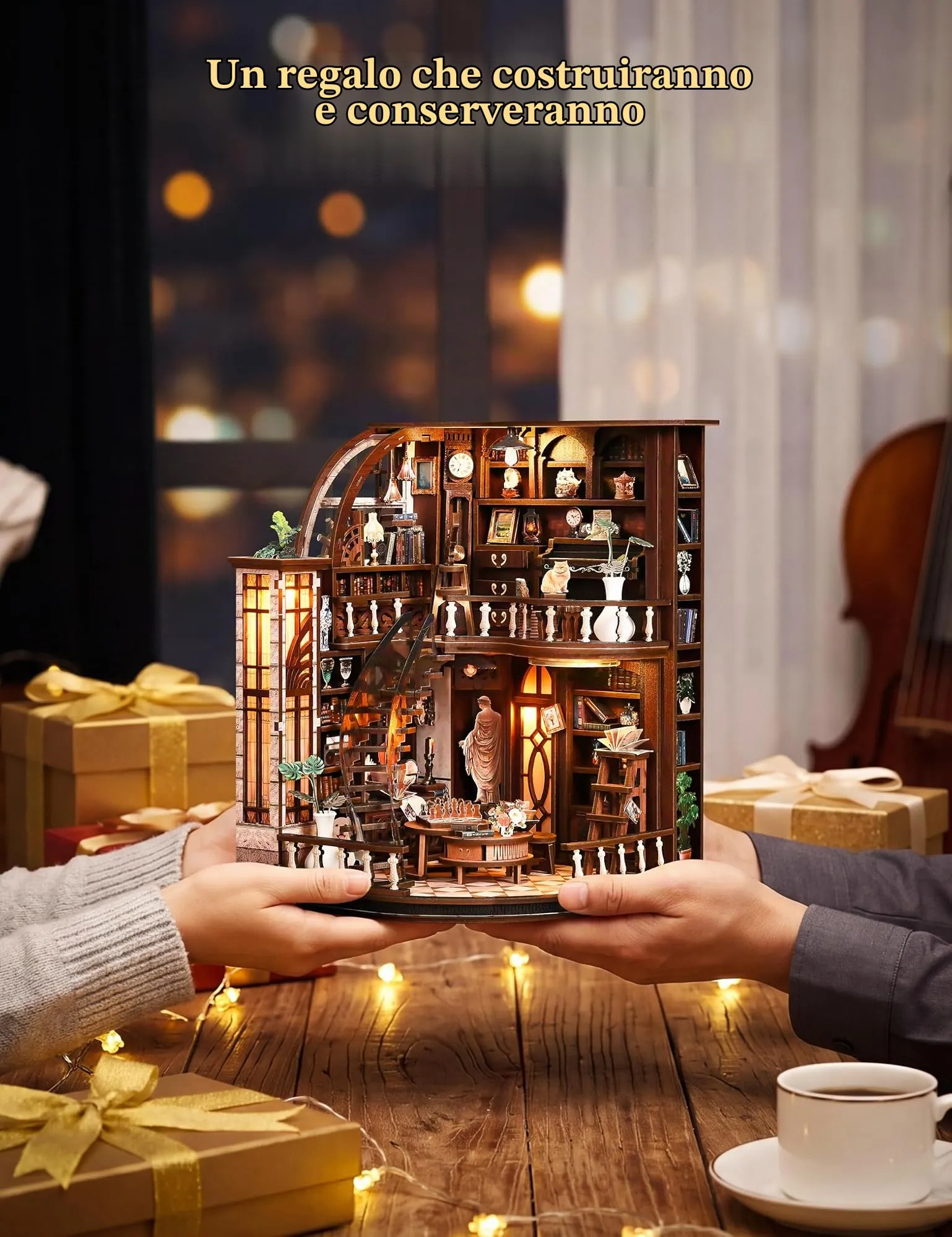 Besserite Kit Libreria Miniatura – Book Nook con 339 Pezzi, Puzzle 3D Legno Libreria a 2 Piani, Casa Bambole Miniatura con Luce, Diorama Vintage per Decorazione Libreria, Regalo Creativo per Adulti - immagine 8