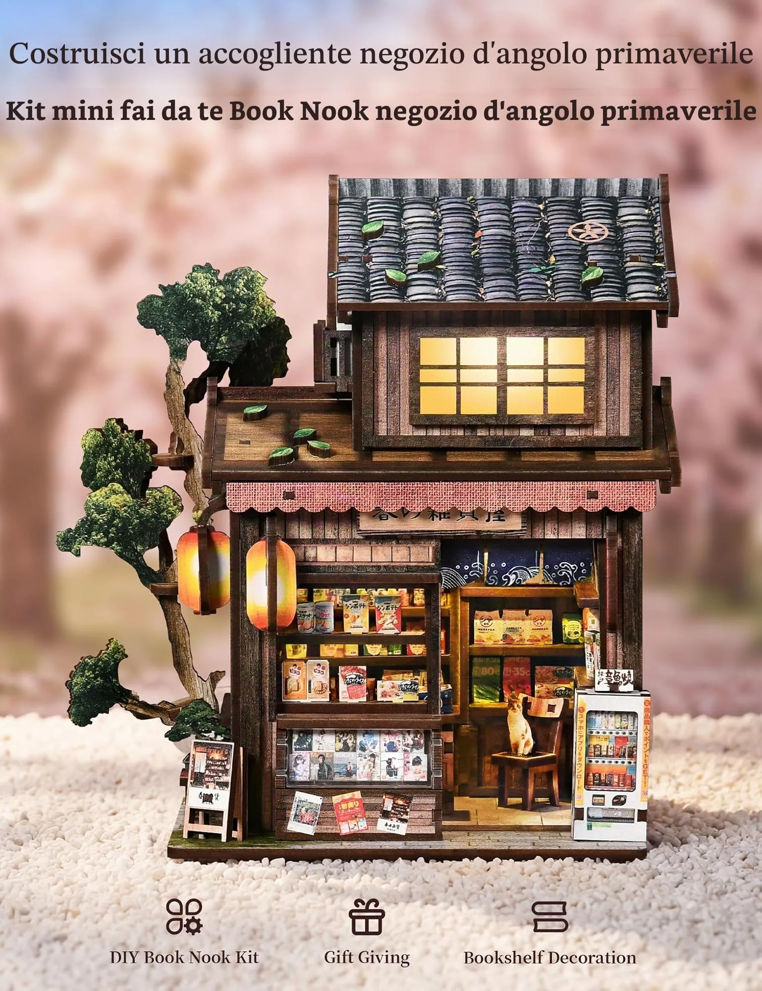 Besserite Kit di Modellismo Diorama – Book Nook Giapponese con Luci LED – Miniature Case Fai da Te – Puzzle 3D Decorativo per Libreria – Kit Miniature Adulti – Idea Regalo Unica per Chi Ama Costruire - immagine 2