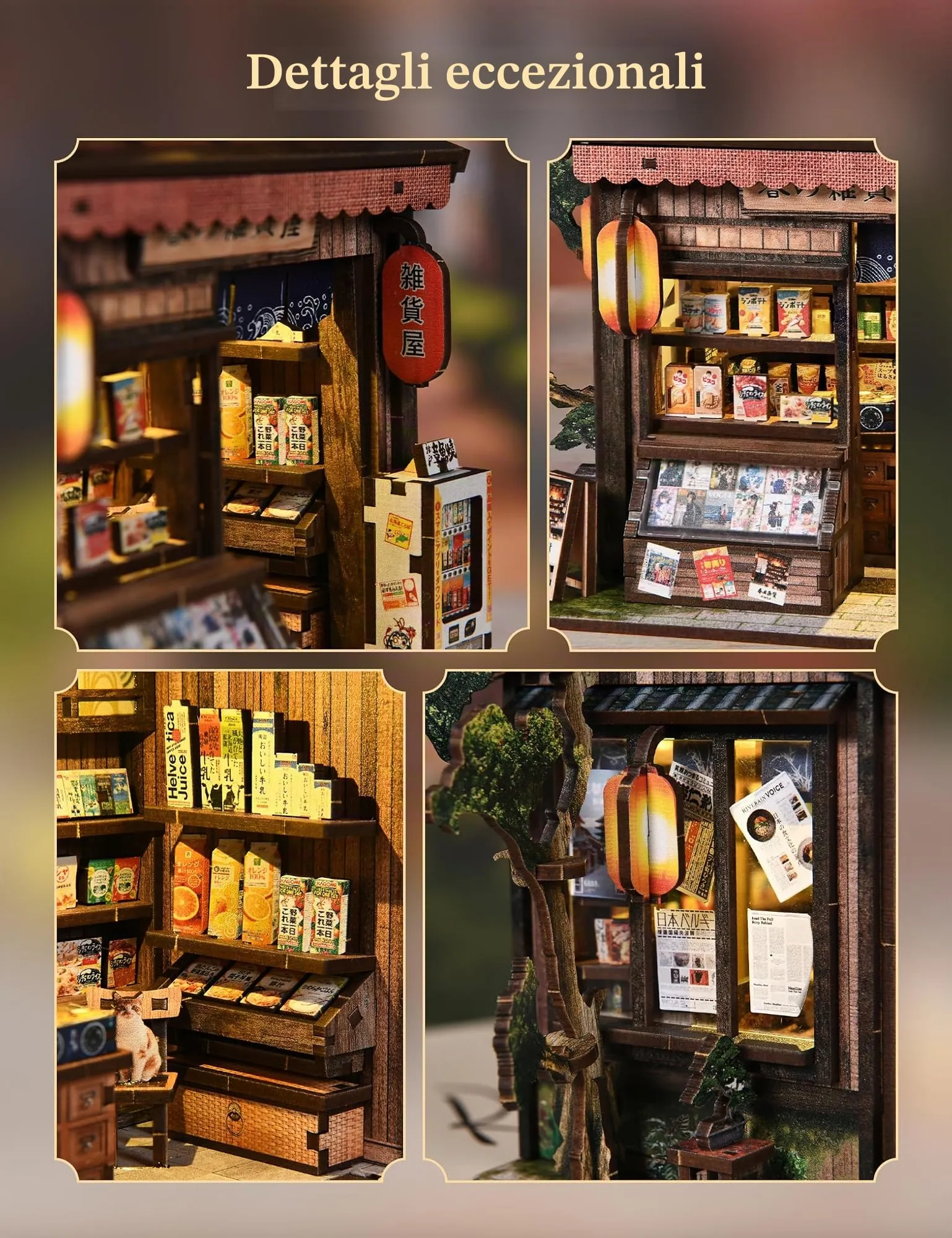 Besserite Kit di Modellismo Diorama – Book Nook Giapponese con Luci LED – Miniature Case Fai da Te – Puzzle 3D Decorativo per Libreria – Kit Miniature Adulti – Idea Regalo Unica per Chi Ama Costruire - immagine 5