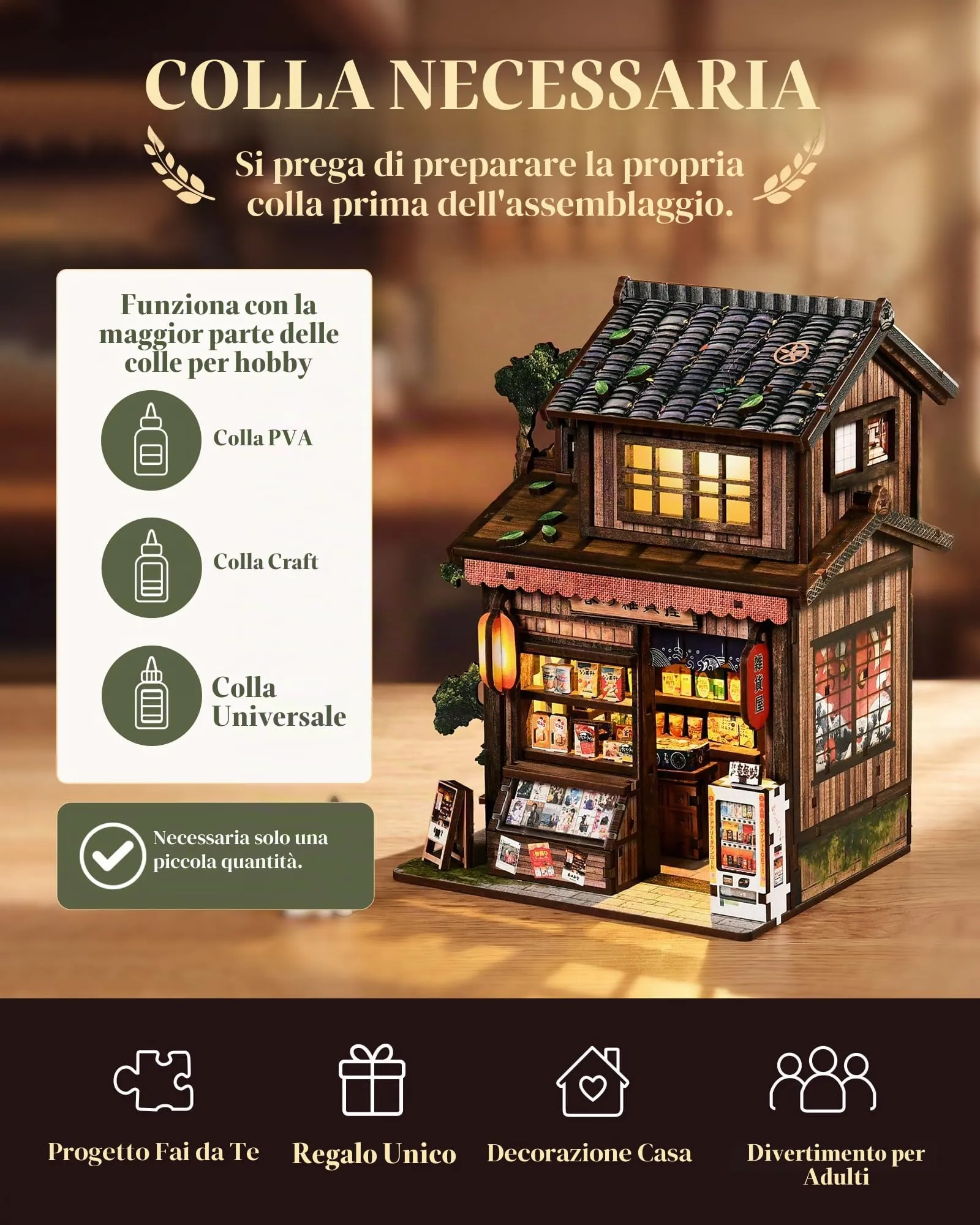 Besserite Kit di Modellismo Diorama – Book Nook Giapponese con Luci LED – Miniature Case Fai da Te – Puzzle 3D Decorativo per Libreria – Kit Miniature Adulti – Idea Regalo Unica per Chi Ama Costruire - immagine 9