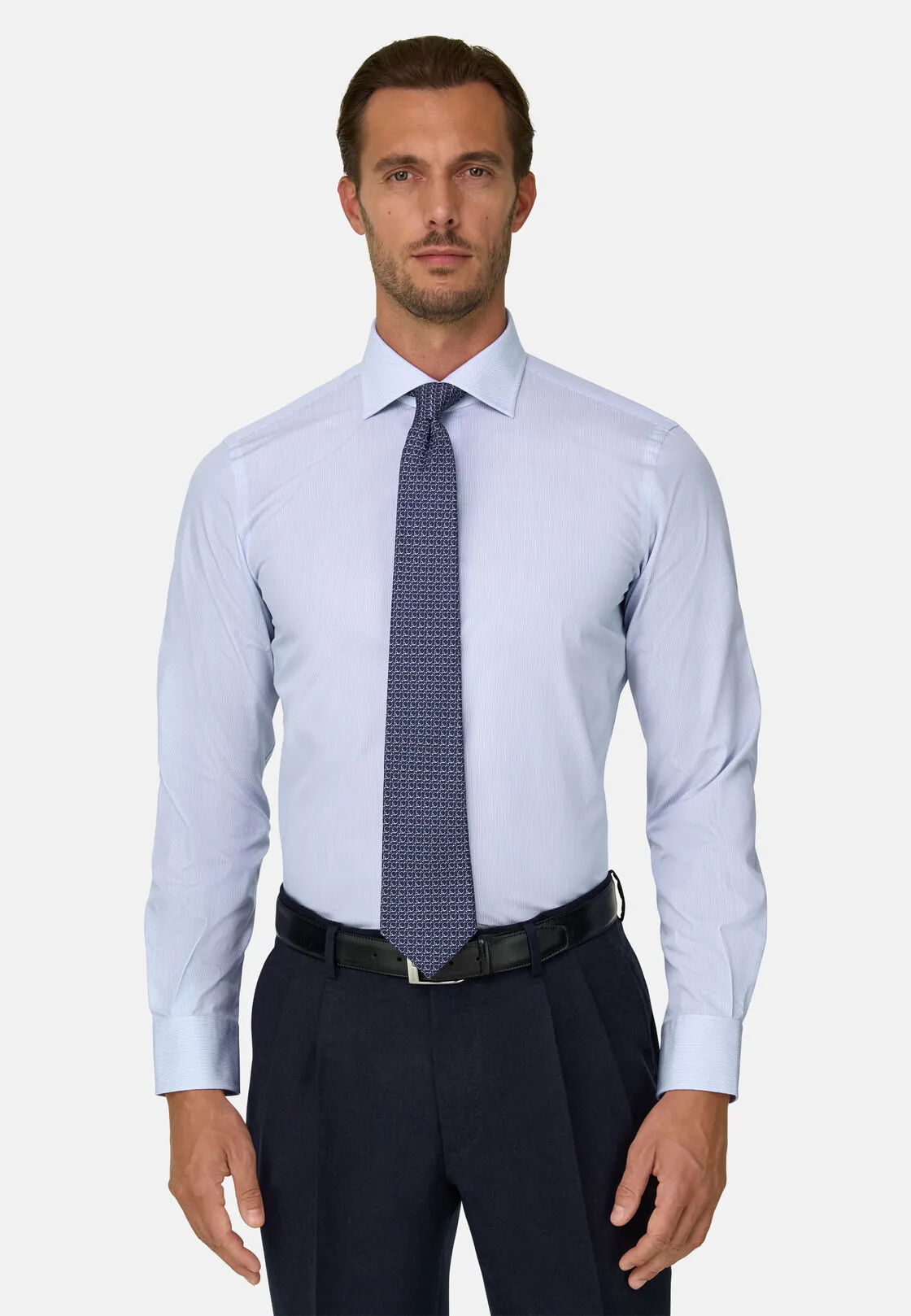 Boggi, Camicia A Righe In Cotone Slim Fit, Uomo, Azzurro, Taglia: 39 - immagine 1