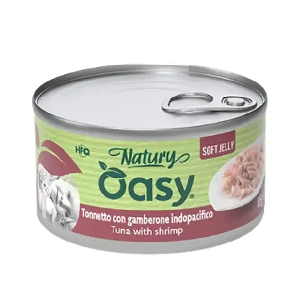 Oasy Natury Cat Adult Soft Jelly 85 gr Tonnetto con gamberone indopacifico - confezione da 24 pezzi - Cibo umido per gatti - immagine 1
