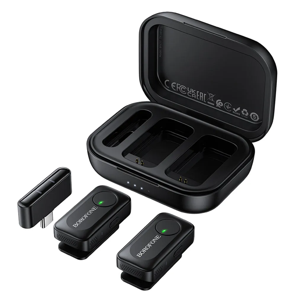 Lavalier Borofone BFK17 Lemai, USB-C, Set 2 pezzi, Nero - immagine 1