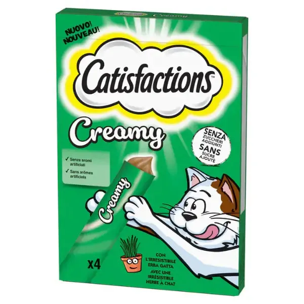 Catisfaction Dreamies Creamy snack per gatti 4x10 gr Erba gatta - immagine 1