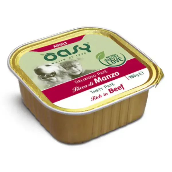 Oasy Wet Dog Delizioso Patè 150 gr Manzo - confezione da 11 pezzi - Cibo umido per cani - immagine 1