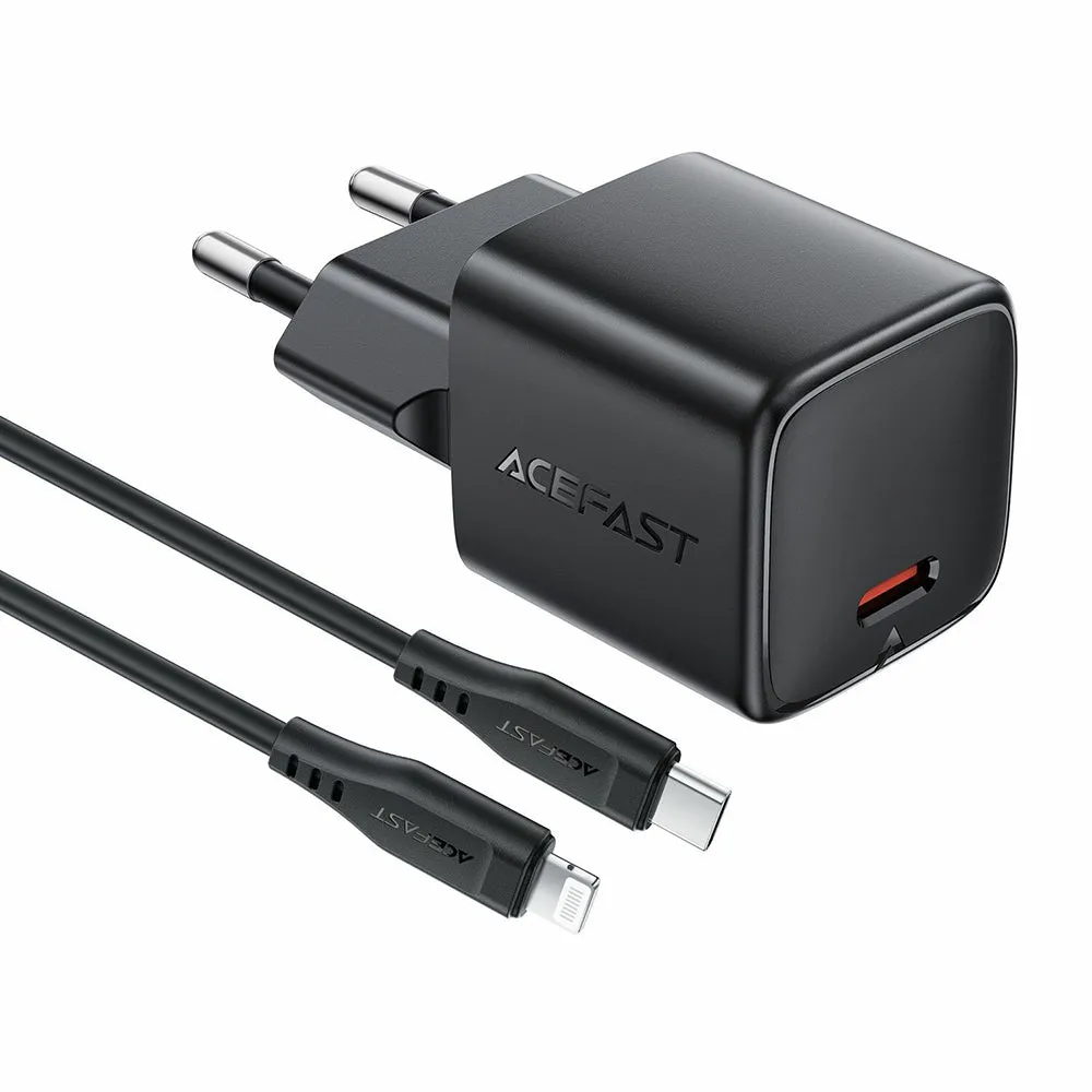 Caricatore da rete con cavo Lightning Acefast A118, 30W, 3A, 1 x USB-C, Nero - immagine 1