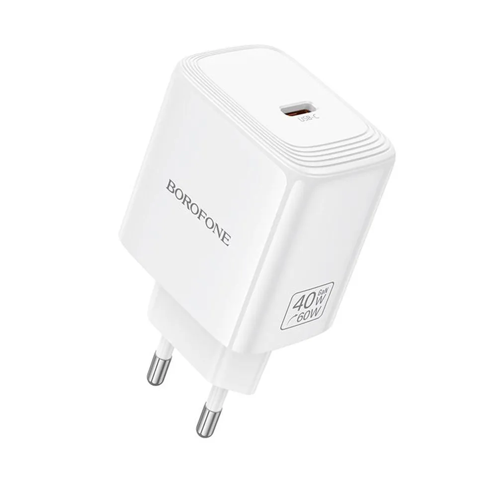 Caricatore da rete Borofone BN33 Fuente, 40W, 1 x USB-C, Bianco - immagine 1