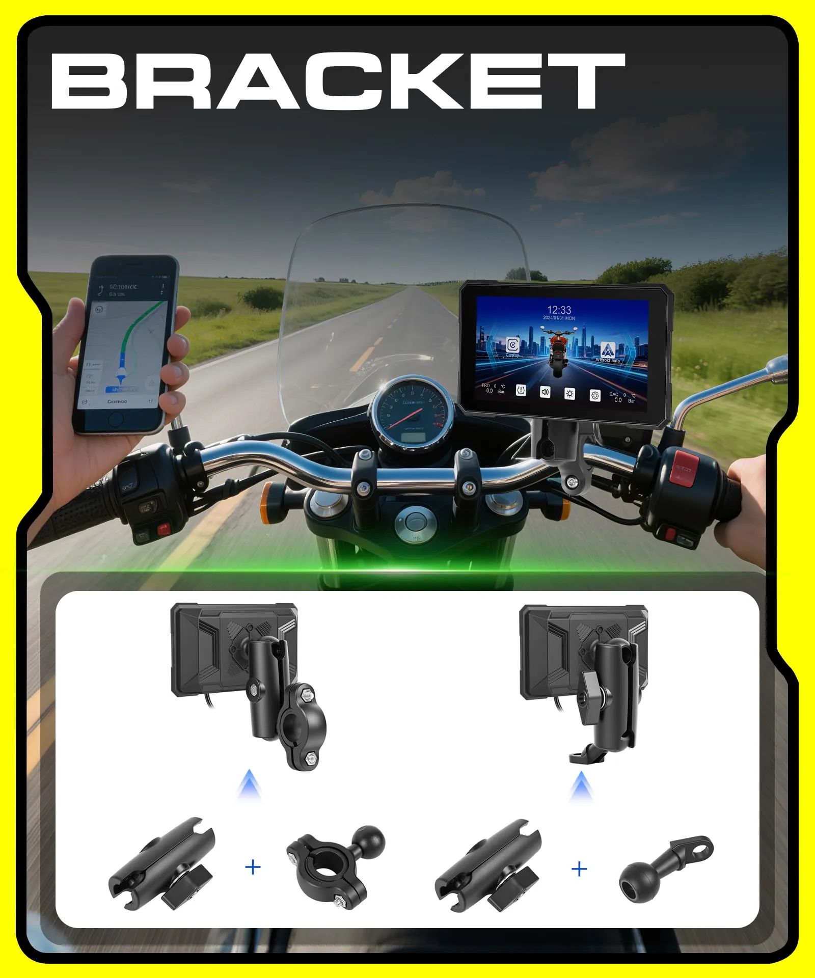 Rimoody Wireless Carplay Display Motociclo Android Auto,5" Touchscreen Car play Autoradio Portatile per Motorbike CarPlay Monitor per Moto Bluetooth/IP68 Impermeabile/Monitoraggio pressione pneumatici - immagine 7