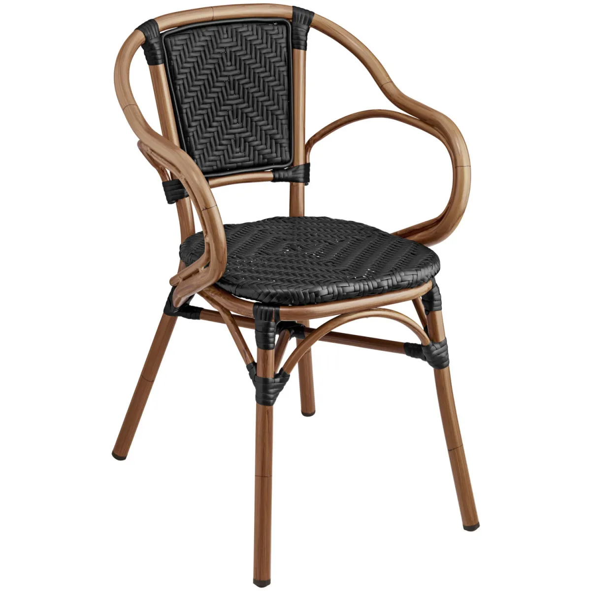 2x VEGA Sedia impilabile da esterno Tolia con braccioli; 58x58x81.5 cm (LxPxH); seduta nero, struttura marrone chiaro; 2 pz. / Pacco - immagine 1