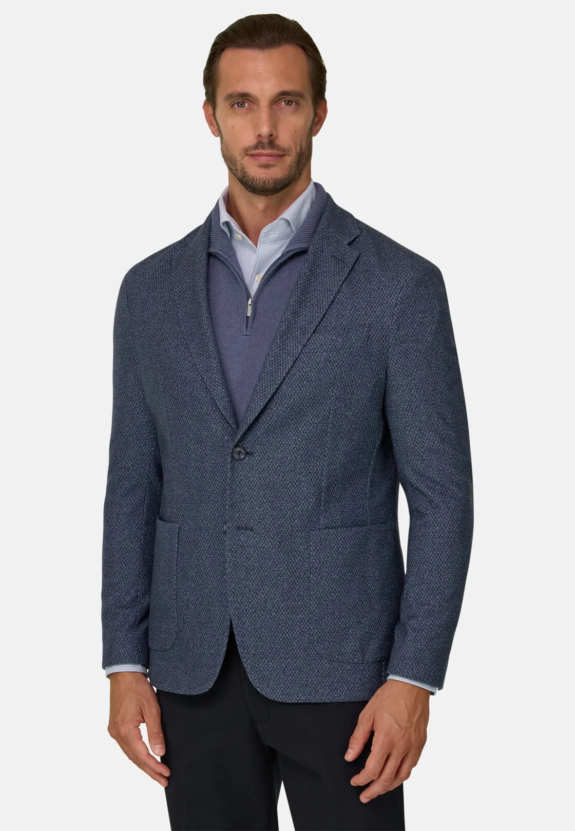 Boggi, Giacca Micro Fantasia Misto Lana, Uomo, Navy, Taglia: 54 - immagine 1