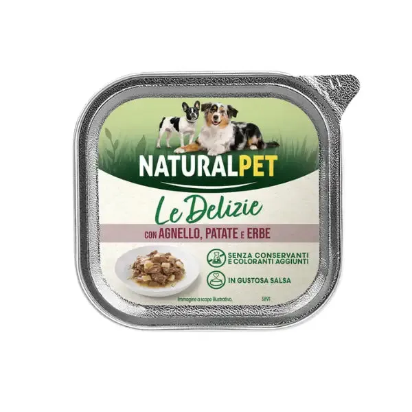 NaturalPet Le Delizie Paté in salsa Dog Adult All Breeds 150 gr Agnello, patate ed erbe - confezione da 6 pezzi - immagine 1