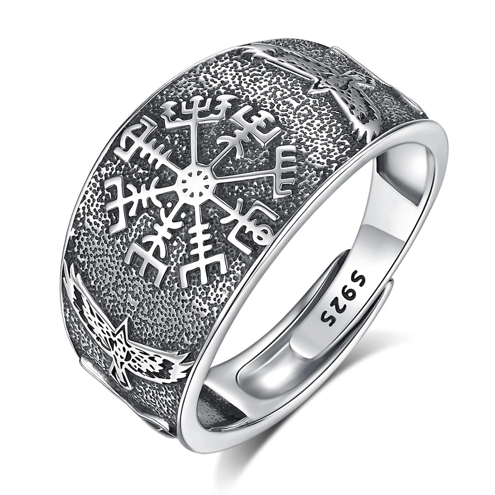 AEONSLOVE Anello Vichingo Regolabile Argento 925 Anello Vegvisir Aperto per Uomo Donna Anelli Pollice Aperti Regolabili Gioielli Vichinghi Nordici - immagine 1