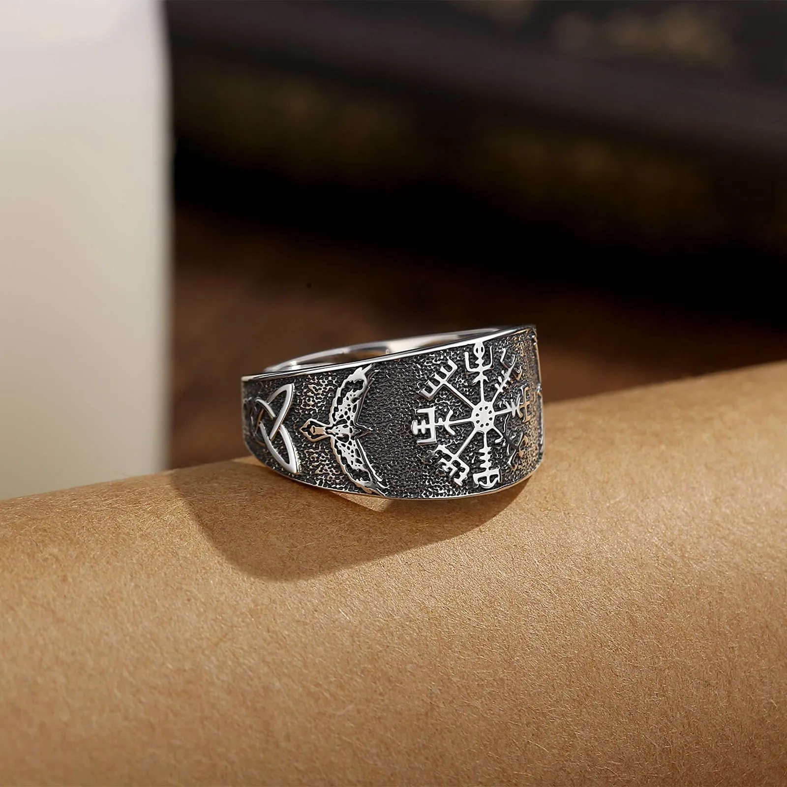 AEONSLOVE Anello Vichingo Regolabile Argento 925 Anello Vegvisir Aperto per Uomo Donna Anelli Pollice Aperti Regolabili Gioielli Vichinghi Nordici - immagine 3