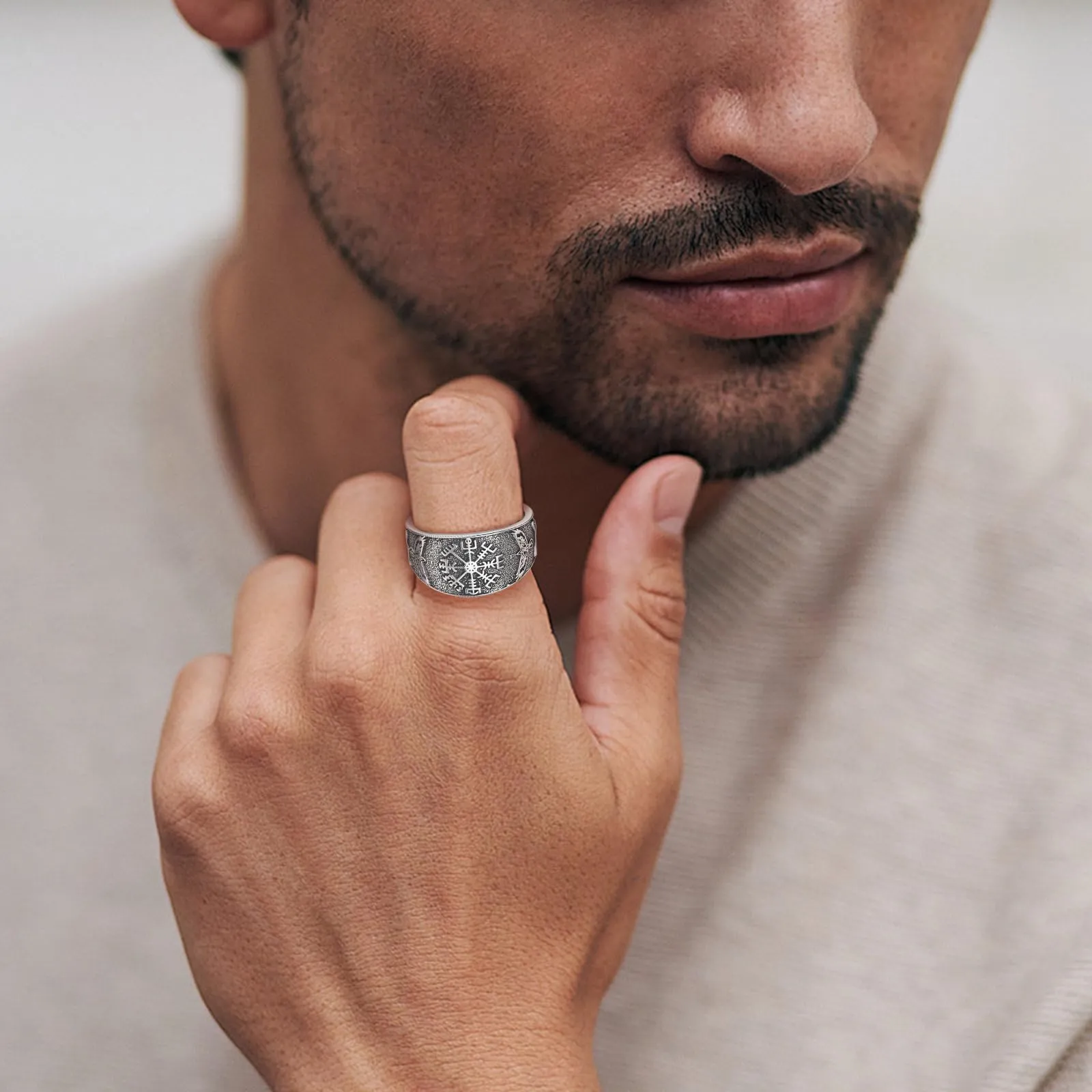 AEONSLOVE Anello Vichingo Regolabile Argento 925 Anello Vegvisir Aperto per Uomo Donna Anelli Pollice Aperti Regolabili Gioielli Vichinghi Nordici - immagine 8