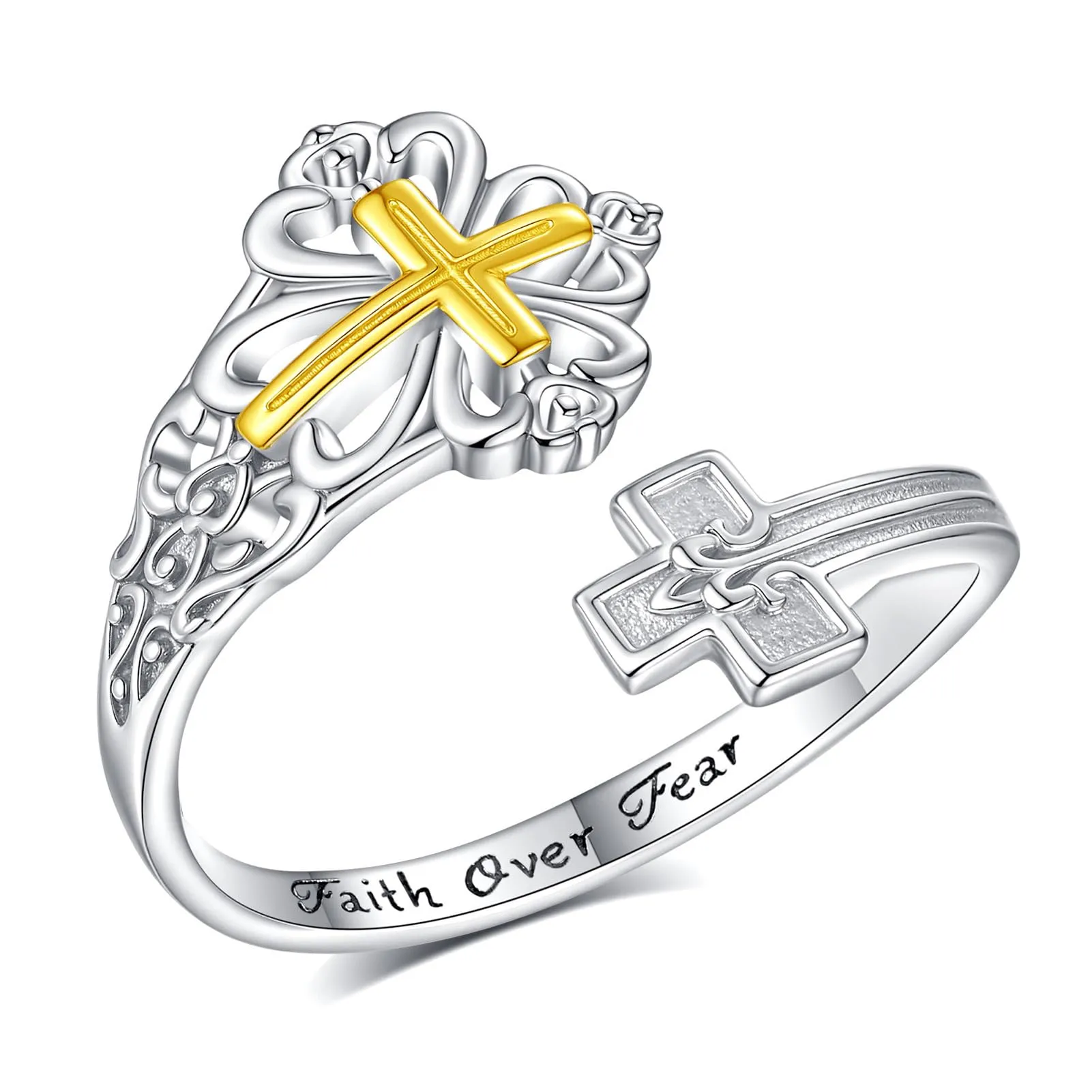 AEONSLOVE Anello Croce Regolabile Argento 925 per Uomo Donna, Anelli Aperti Regolabili Anello Aperto per Pollice, Gioielli Religiosi - immagine 1
