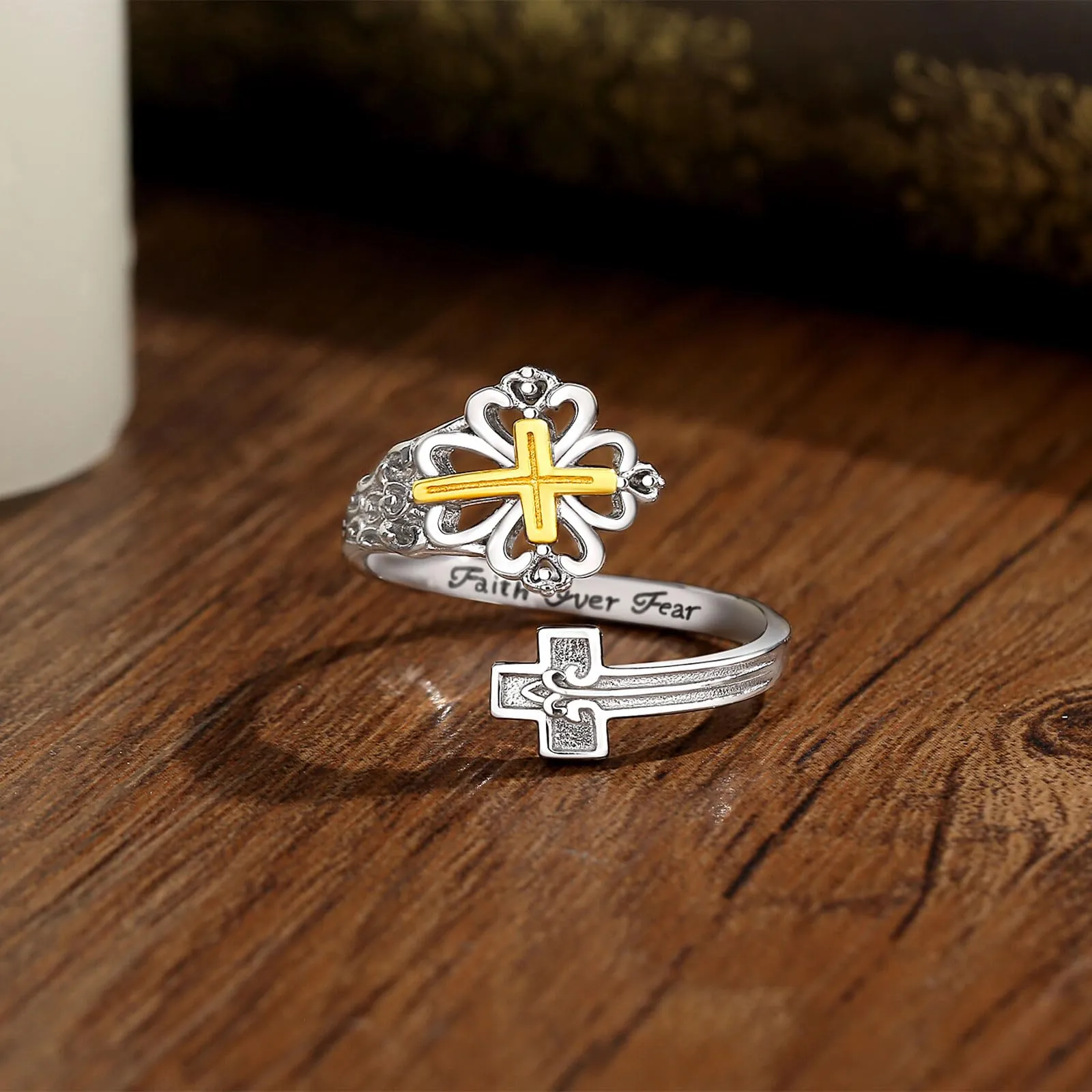 AEONSLOVE Anello Croce Regolabile Argento 925 per Uomo Donna, Anelli Aperti Regolabili Anello Aperto per Pollice, Gioielli Religiosi - immagine 2