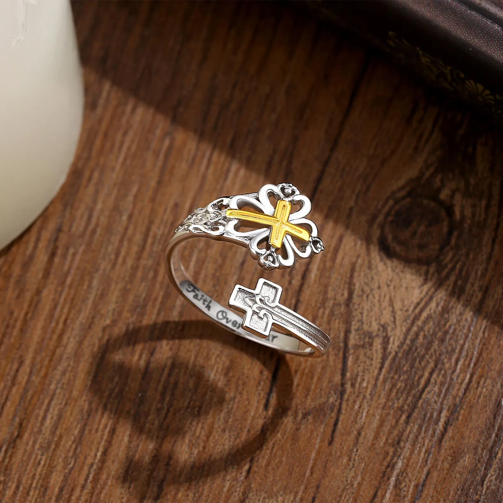 AEONSLOVE Anello Croce Regolabile Argento 925 per Uomo Donna, Anelli Aperti Regolabili Anello Aperto per Pollice, Gioielli Religiosi - immagine 3