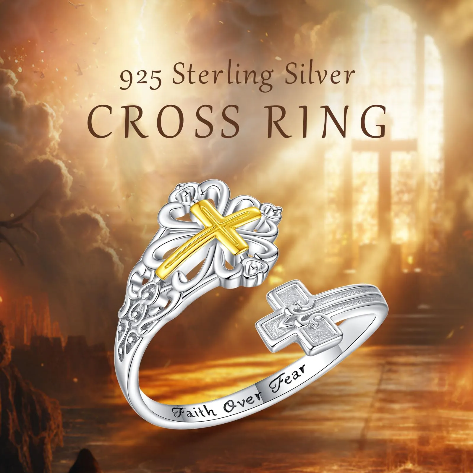 AEONSLOVE Anello Croce Regolabile Argento 925 per Uomo Donna, Anelli Aperti Regolabili Anello Aperto per Pollice, Gioielli Religiosi - immagine 4