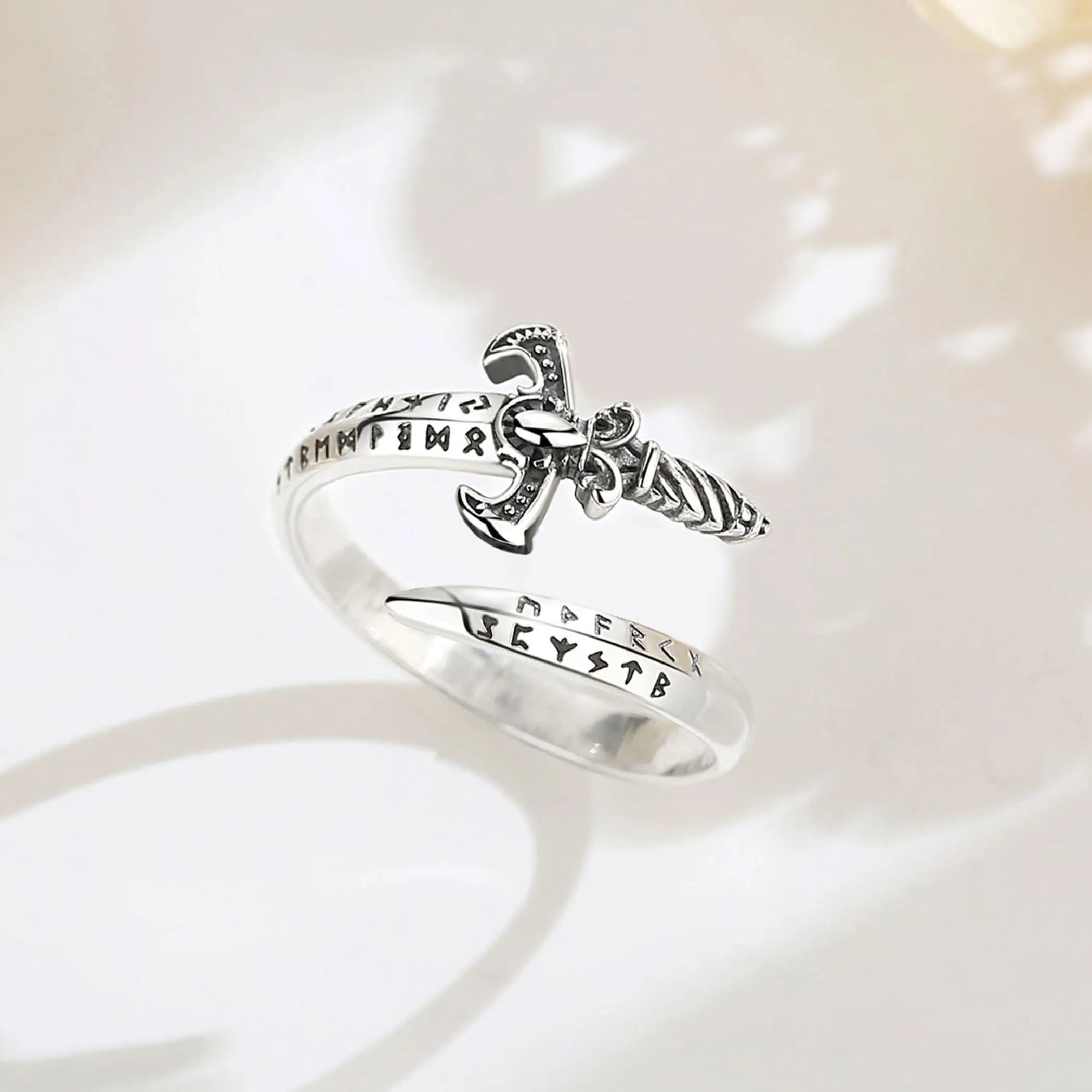 AEONSLOVE Anello Rune Vichinghe Argento 925 Anello Spada Regolabile Uomo Donna Aperto Anelli Vichinghi Pollice Aperti Regolabili Gioielli Nordici - immagine 2