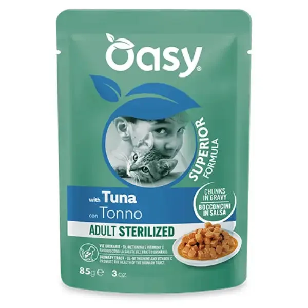 Oasy Cat Adult Sterilized Bocconcini in salsa 85 gr Tonno - confezione da 12 pezzi - Cibo umido per gatti - immagine 1