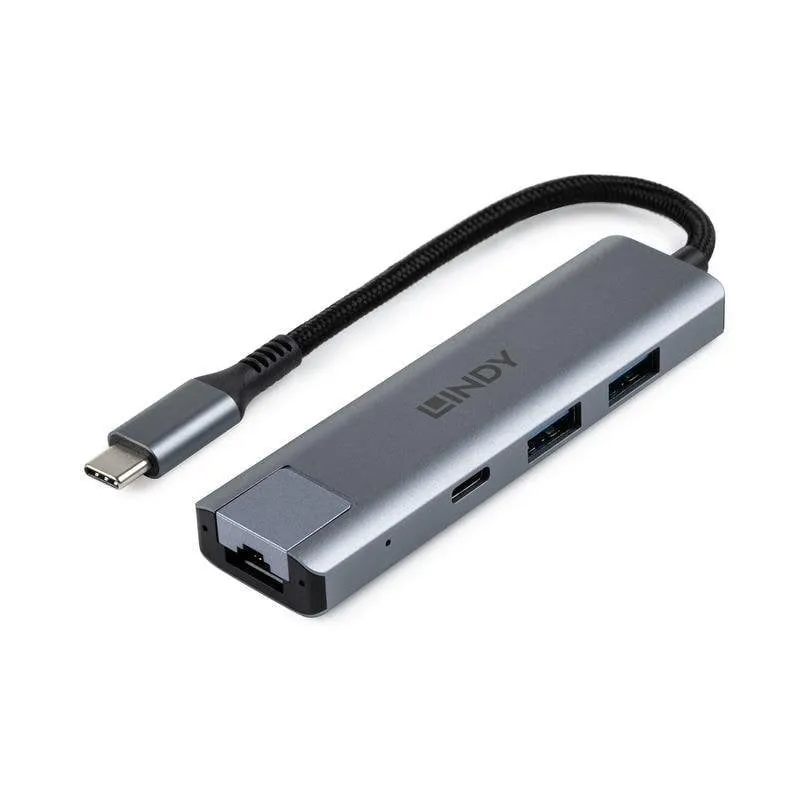 Hub Lindy 4 porte 10 Gbps USB 3.2 Gen 2 alluminio grigio con Ethernet - immagine 1