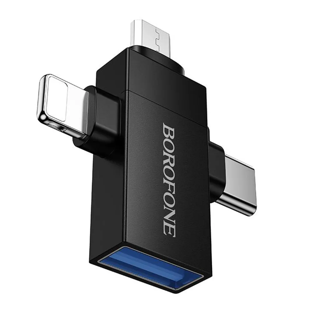 Adattatore OTG Lightning / microUSB / USB-C - USB-A Borofone BV26D, Nero - immagine 1