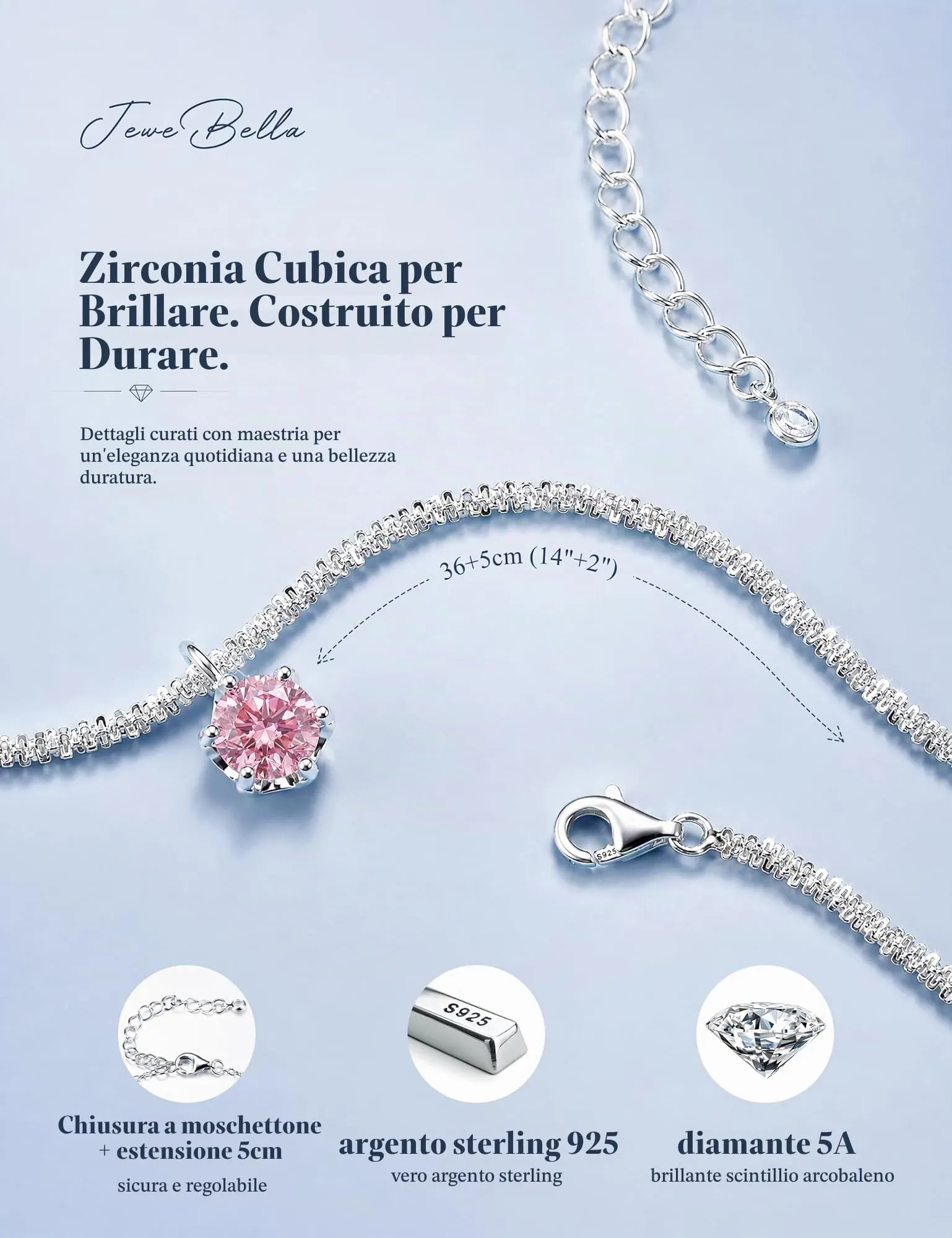 JeweBella Punto Luce Collana Placcato in Argento 925 Donna Ragazza - immagine 2