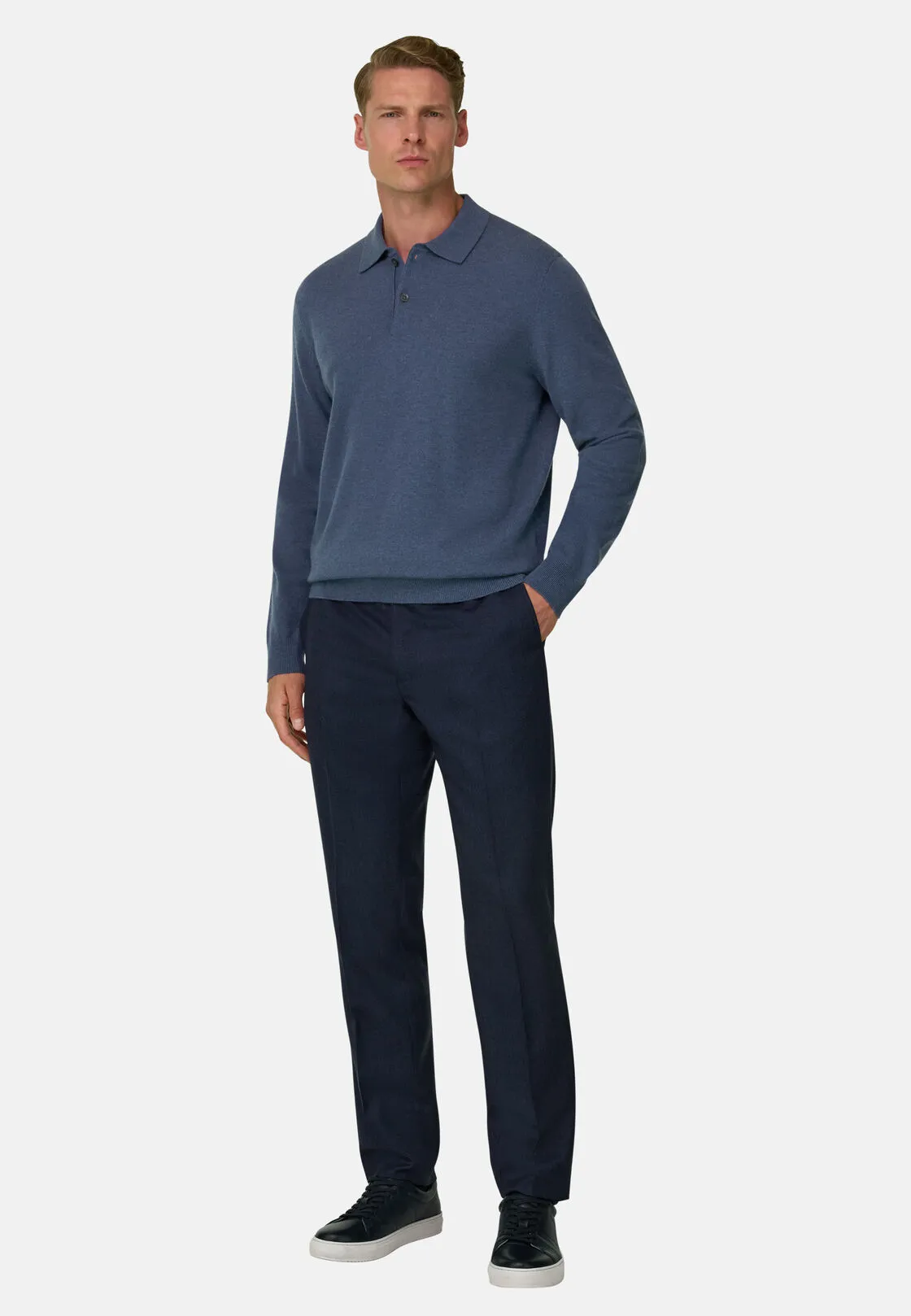 Boggi, Polo Di Maglia In Misto Cashmere, Uomo, Indaco, Taglia: M - immagine 2