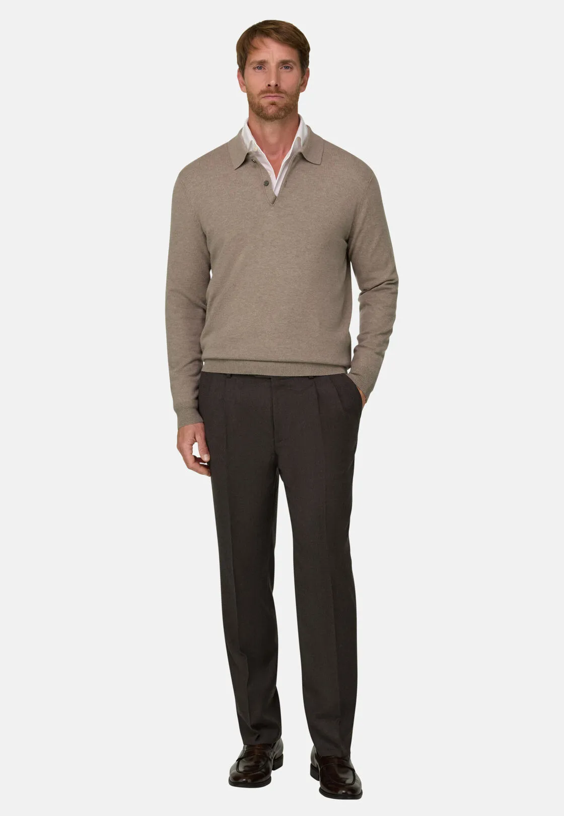 Boggi, Polo Di Maglia In Misto Cashmere, Uomo, Taupe, Taglia: L - immagine 2